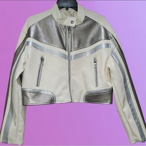 BLANK NYC Time Traveler Vegan Faux Leather Crop Racer Jacket in Medium
